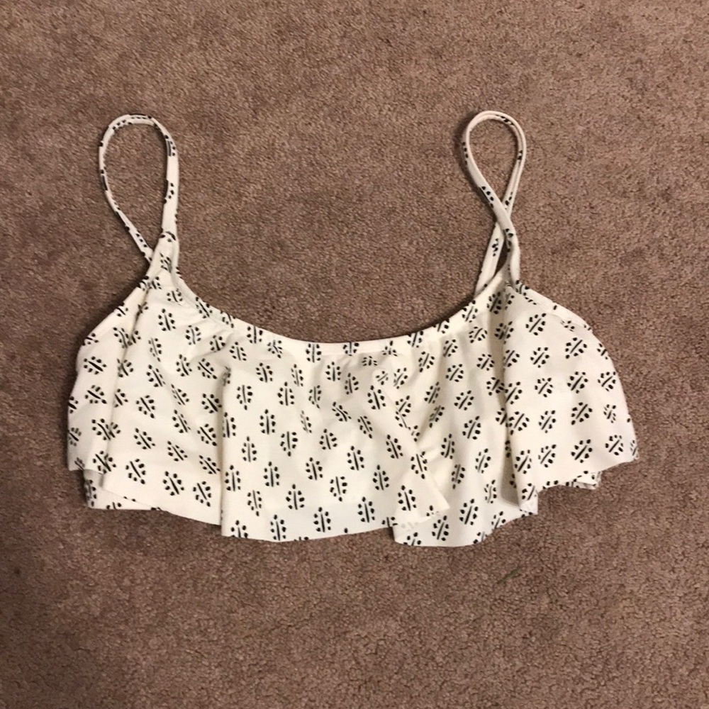 White and Black ruffle bathing suit top